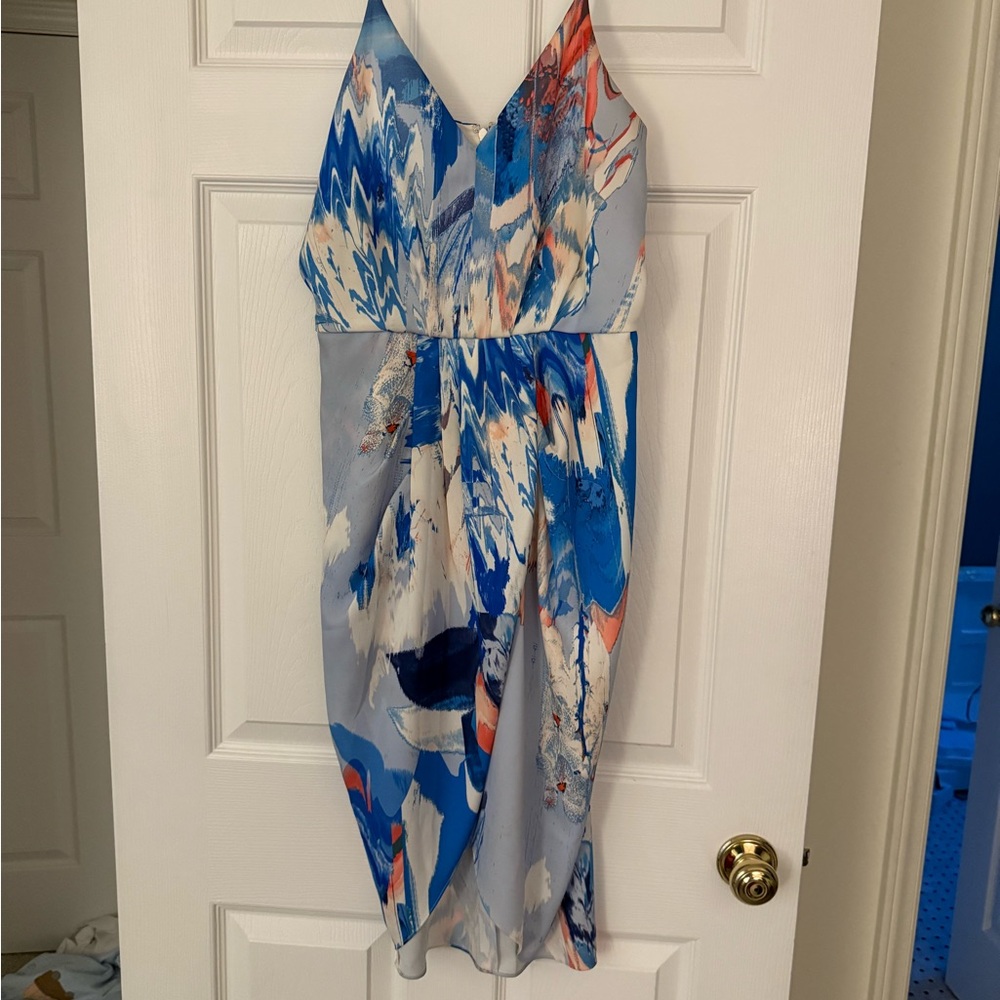 Chelsea28 Blue and White Abstract Mini Dress